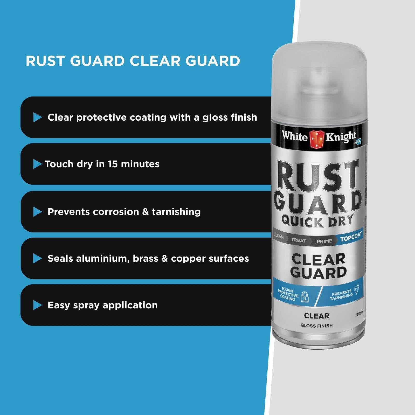 White Knight Rust Guard 300g Clear Guard Quick Dry Spray Paint
