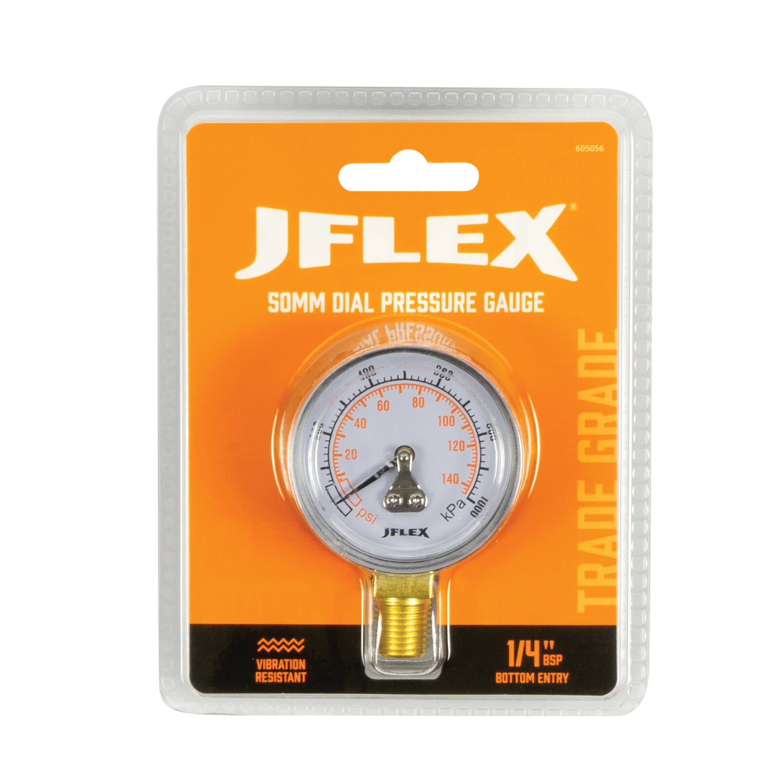 JFLEX 50mm Dual Scale Dial Pressure Gauge PSI kPa 1/4" BSP