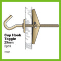 Everhang 25mm Zinc Plated Steel Toggle Cup Hook - 2 Pack
