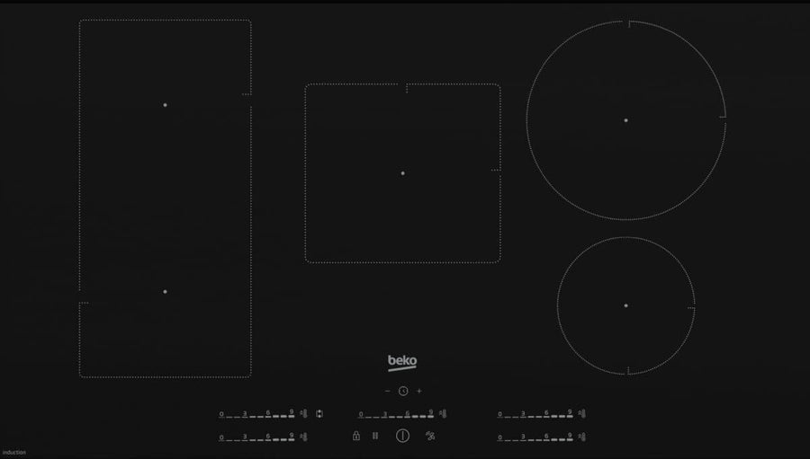 Beko 90cm Induction Cooktop - Black Ceramic Glass, 5 Zones, IndyFlex Zone, Touch Controls - BCT901IGN