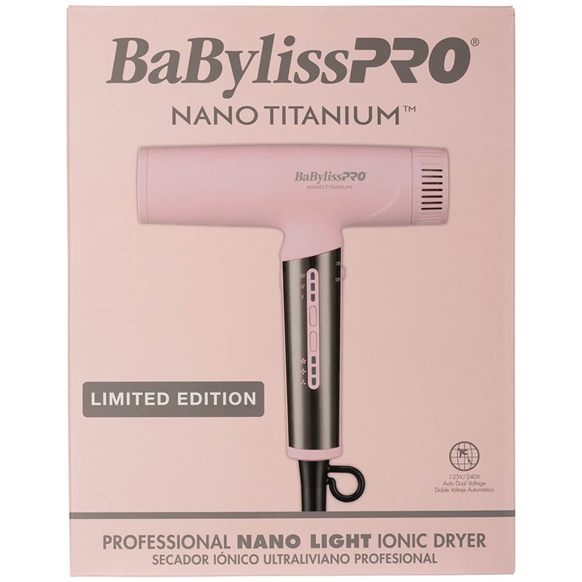 BaBylissPRO Nano Titanium Light ionic high-speed hair dryer - 1400W digital motor, pink blush - 900215
