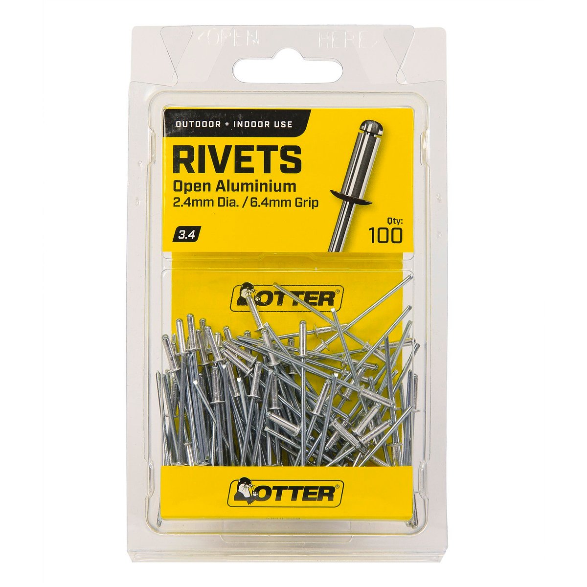 Otter 2 Open Aluminium Blind Rivets - 100 Pack - 4 x 6.4 mm - Lightweight - SuperSaverAU - view 1