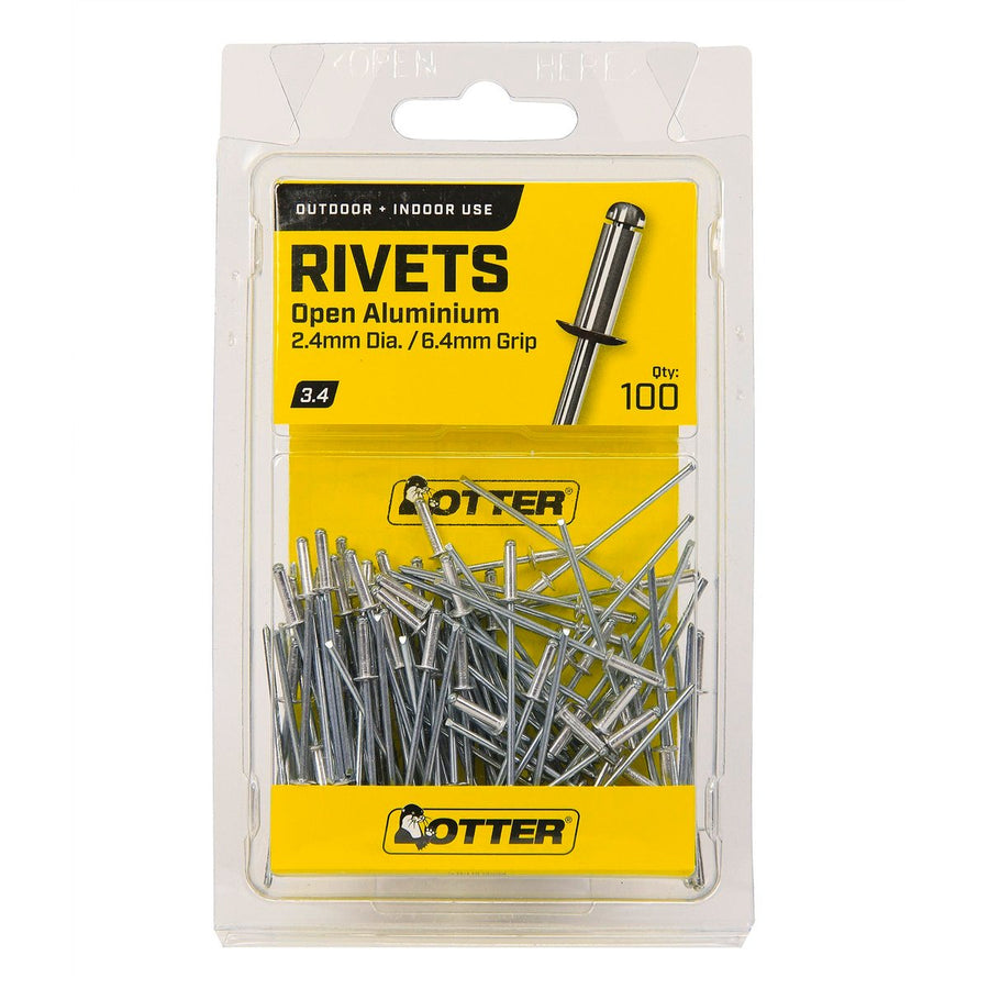 Otter 2 Open Aluminium Blind Rivets - 100 Pack - 4 x 6.4 mm - Lightweight - SuperSaverAU - view 1