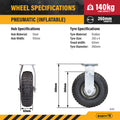 Easyroll 260mm Black Pneumatic Fixed Plate Castor 140kg