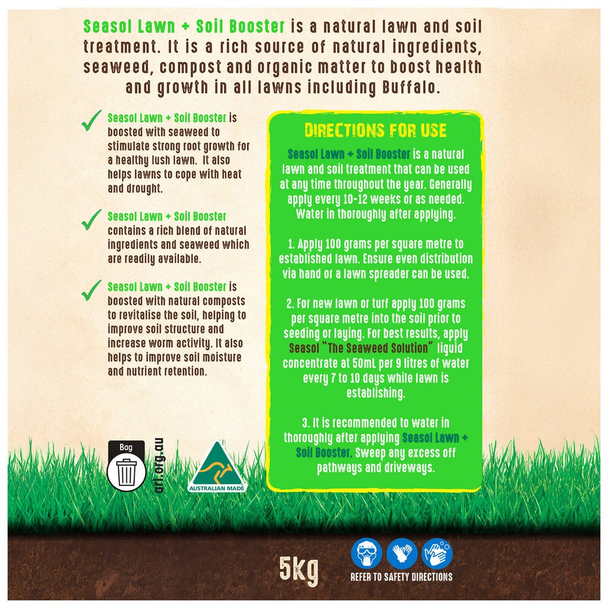 Seasol Lawn Soil Booster 5kg - Natural Granular Treatment - Brown - SuperSaverAU - view 2