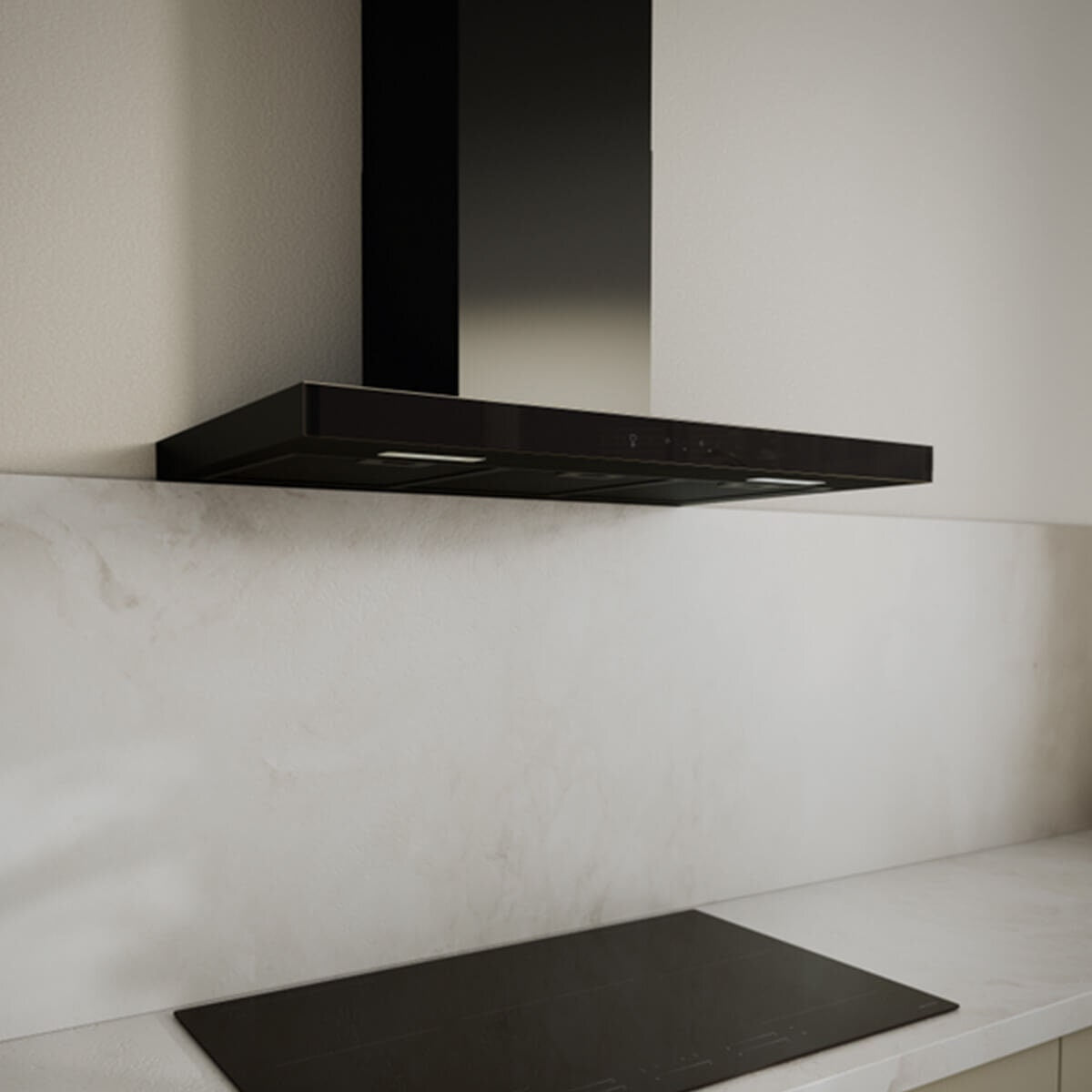 Haier 90cm 600 Series wall mounted canopy rangehood - matt black, Wi-Fi, hood to hob connection - HC90BMB2