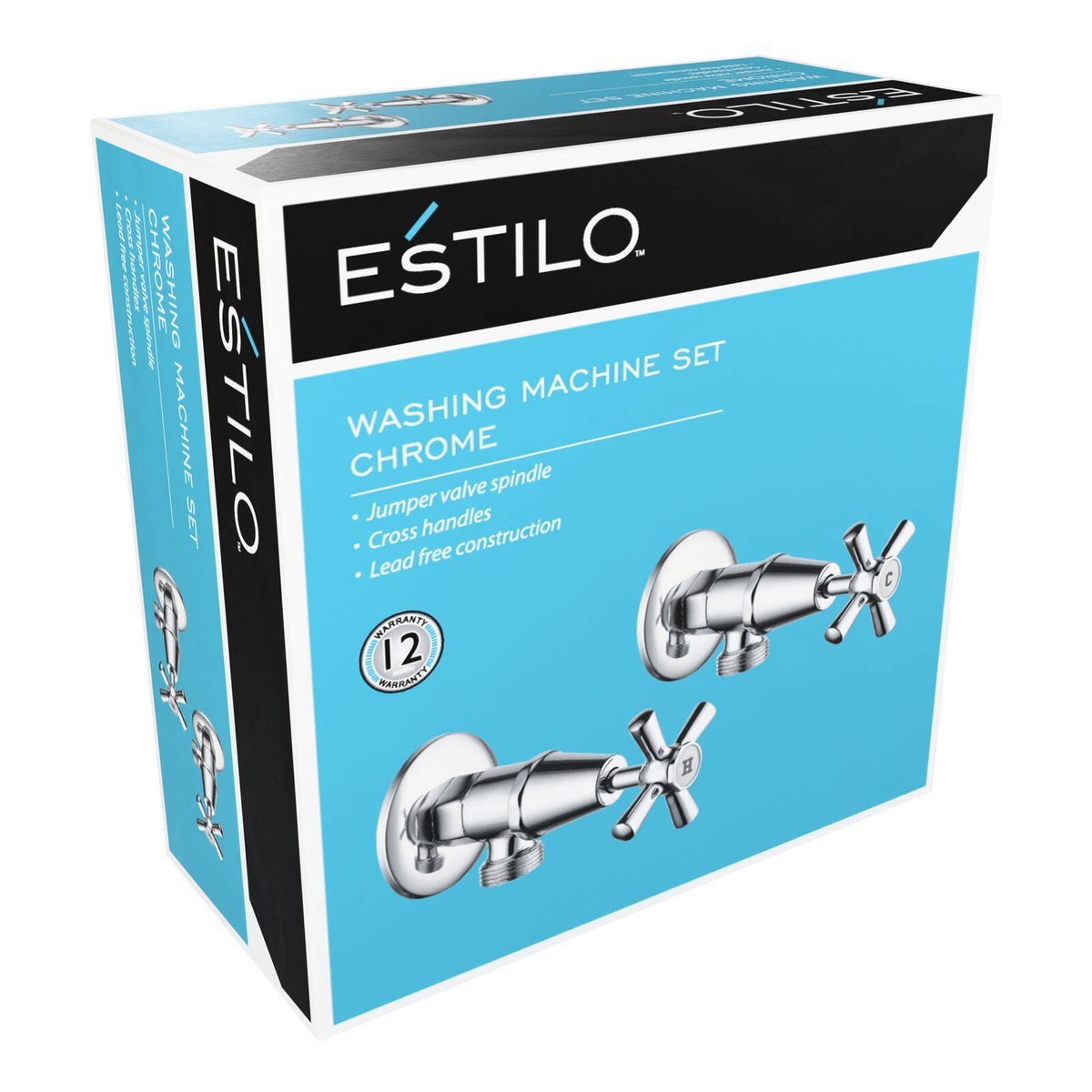 Estilo Chrome Jumper Valve Cross Handle Washing Machine Set - 1245mm x 65mm x 245mm - Lead-Free Construction - Reliable Water Flow Control - SuperSaverAU - view 2