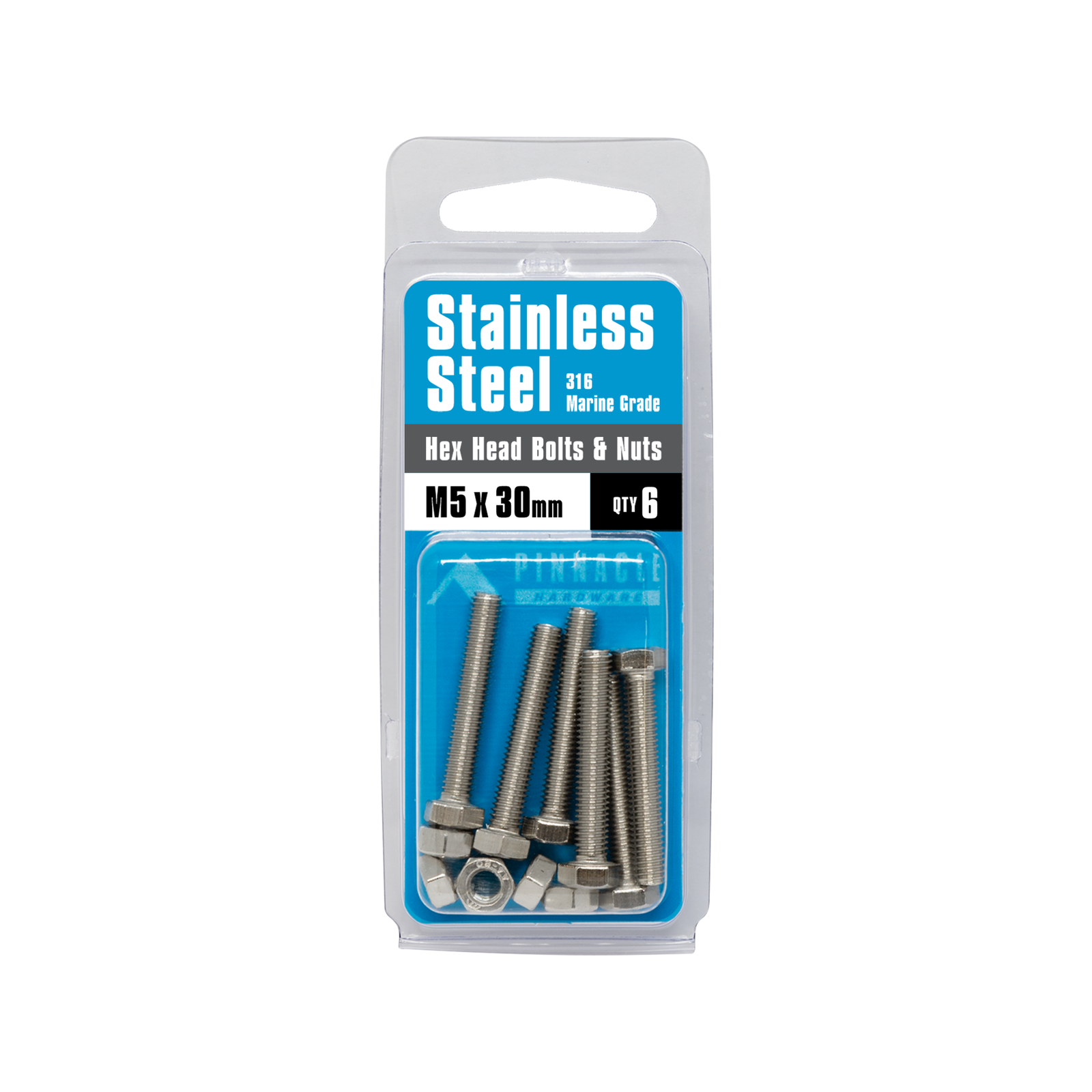 Pinnacle Hardware M5 x 30mm 316 Stainless Steel Hex Head Bolts And Nuts 6 Pack