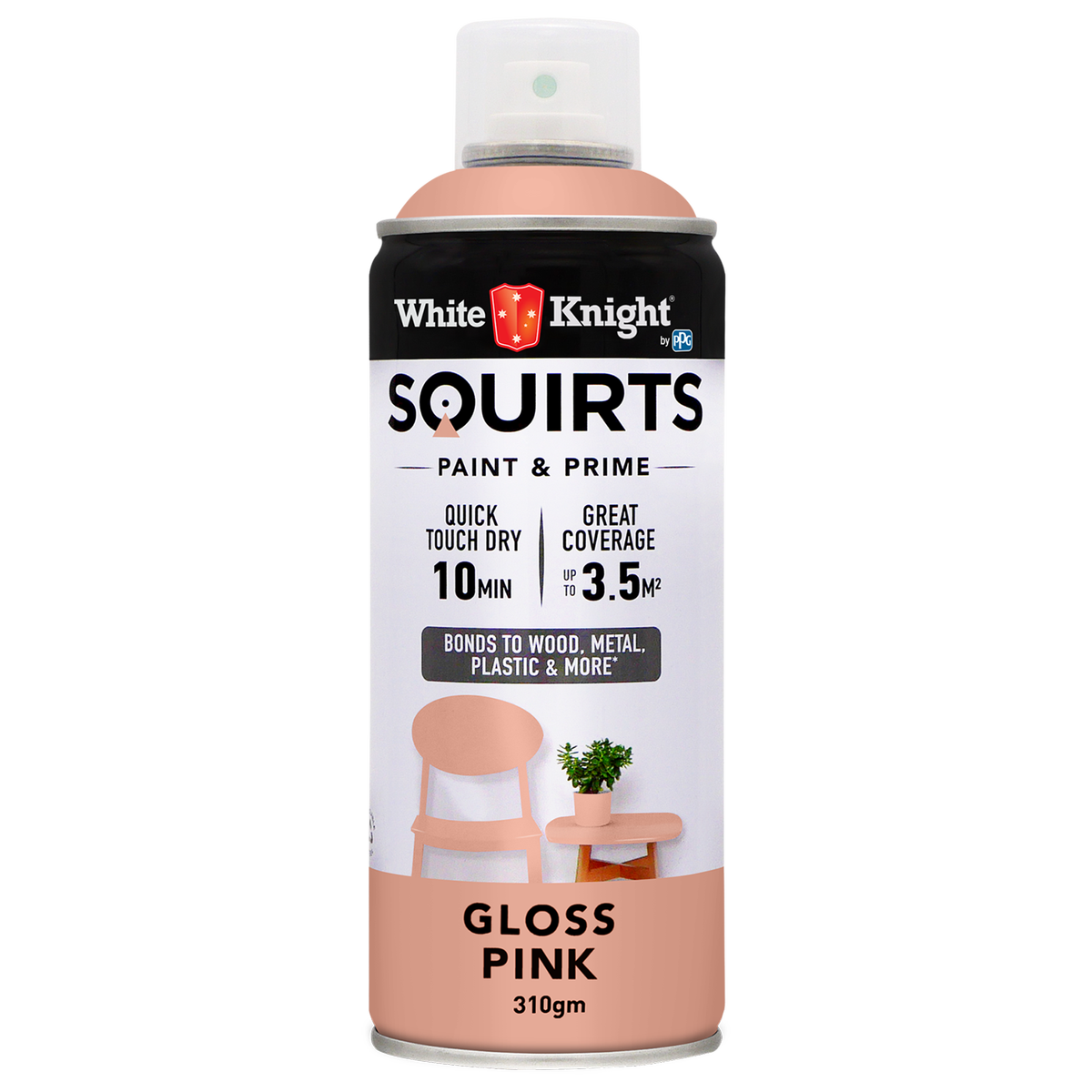 White Knight Squirts Pink Gloss Spray Paint 310g Solvent Based Durable - SuperSaverAU - view 1