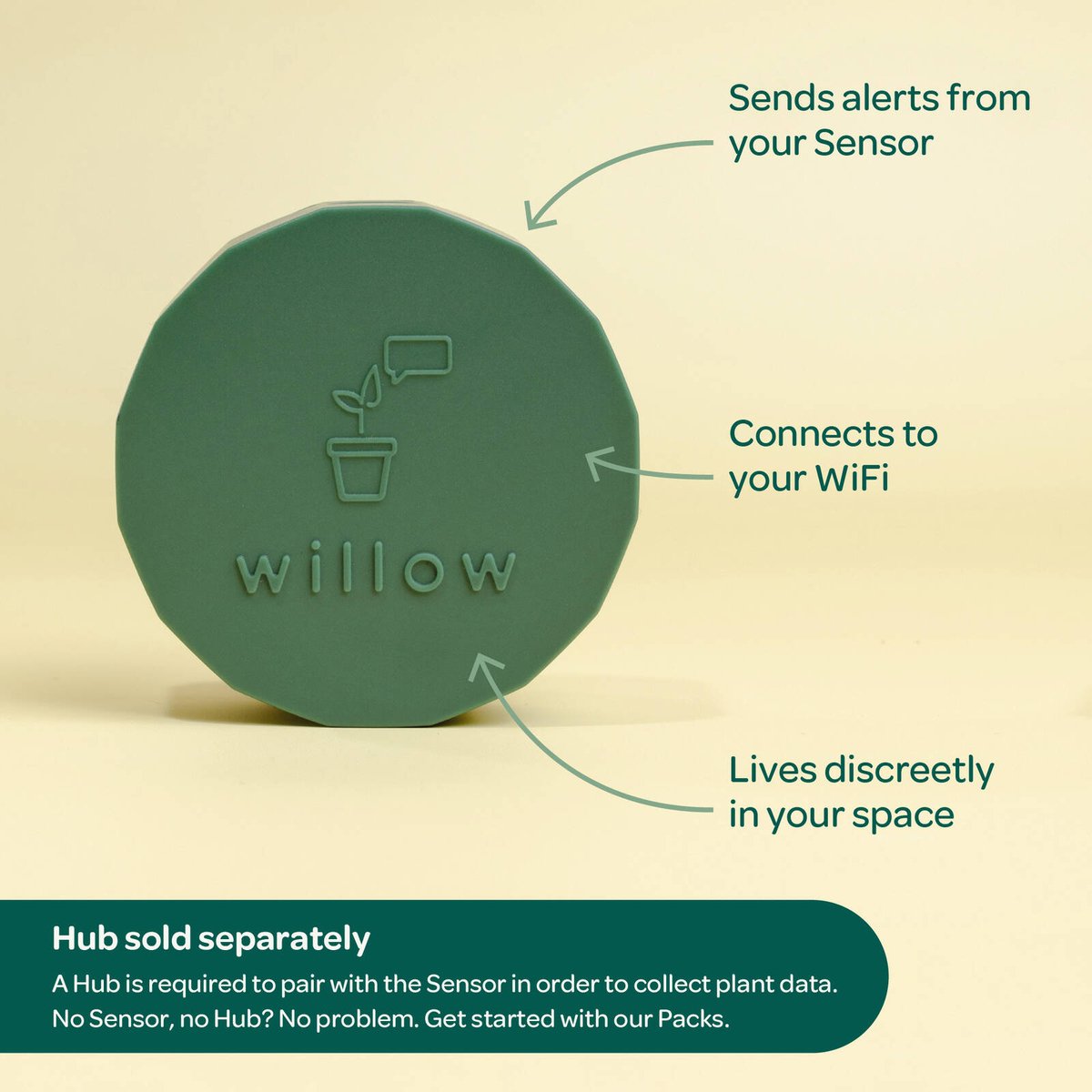 Willow Smart Indoor Plant Sensor Moss - 1 Pack - Monitors Soil Moisture, Light, Temperature, Humidity - Bluetooth Connectivity - SuperSaverAU - view 3