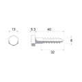 Zenith Coach Screw - M8 x 40mm - Hot Dipped Galvanised - 25 Pack - SuperSaverAU - view 4