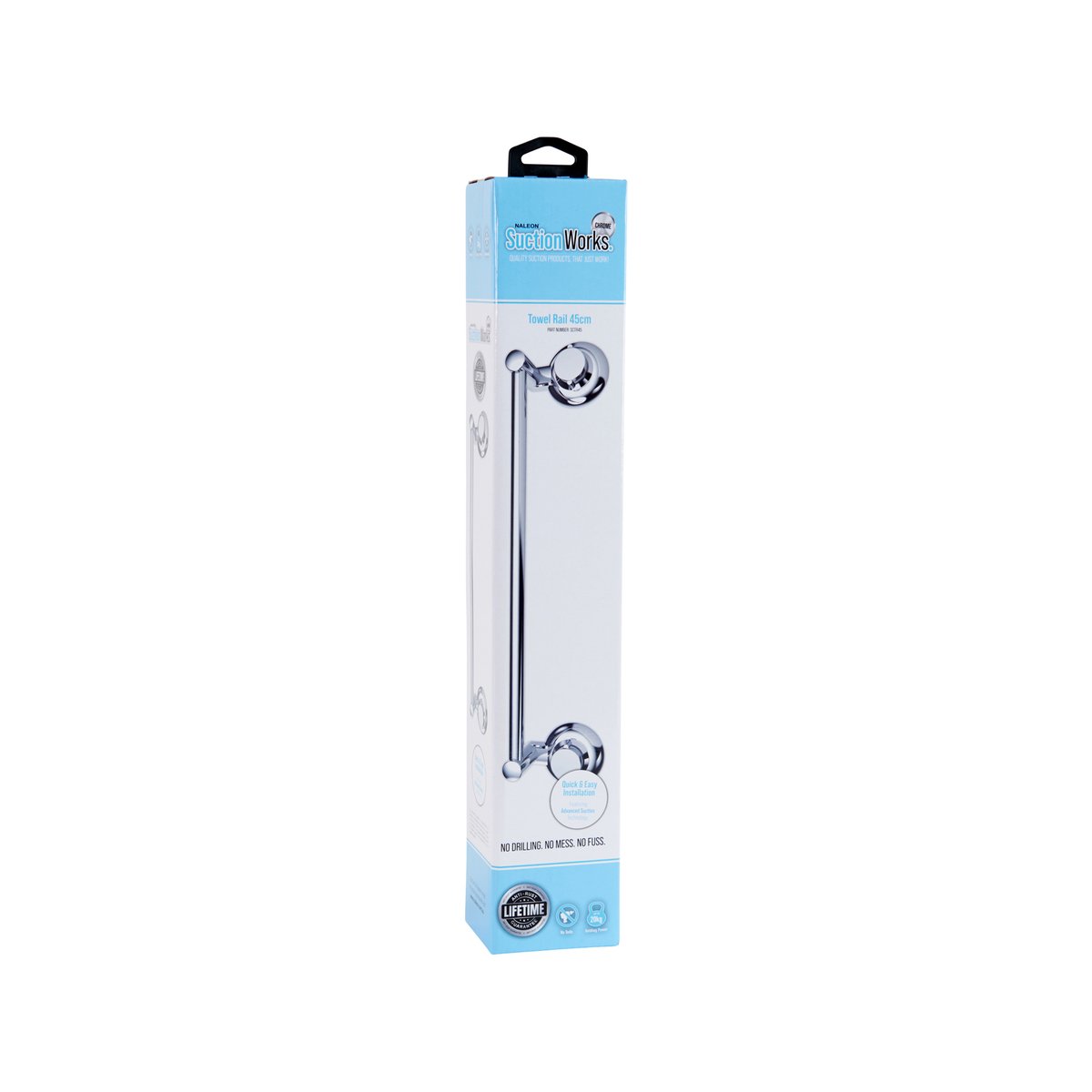 Naleon 45cm Chrome Suction Works Towel Rail - Tool-Free Installation - Rust Resistant - SuperSaverAU - view 3