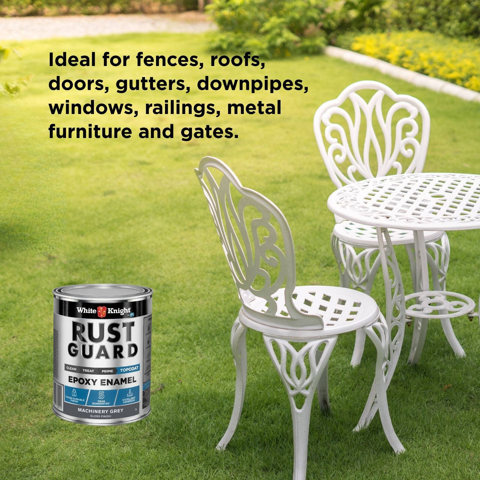 White Knight Rust Guard Epoxy Enamel Paint 1L - Machinery Grey Gloss, Solvent Based Metal Paint