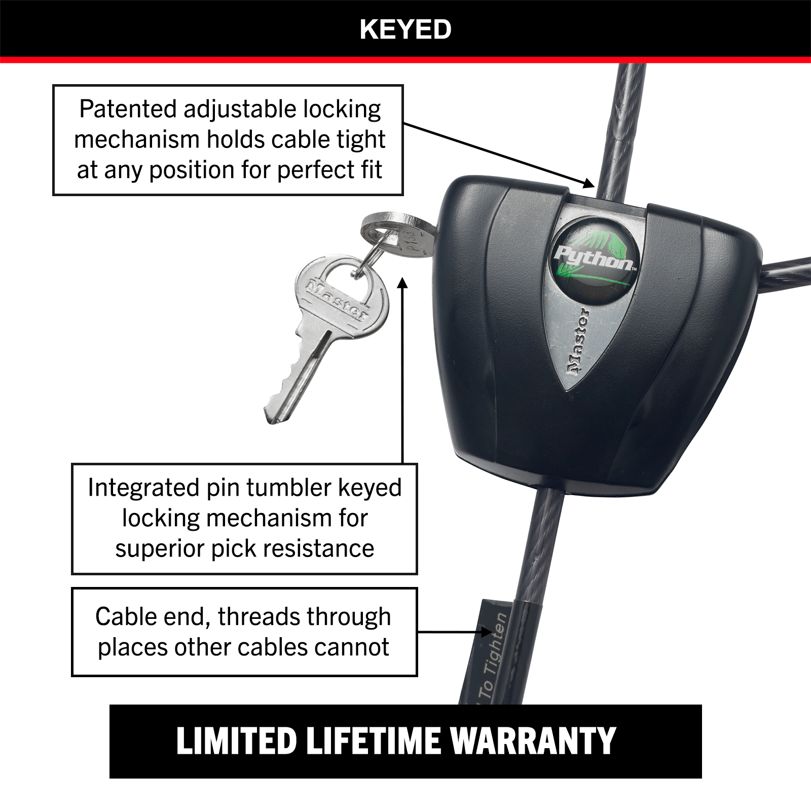 Master Lock 1.8m x 5mm Mini Python Adjustable Locking Cable - Vinyl Coated Braided Steel