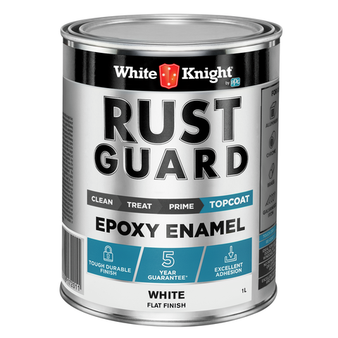White Knight Rust Guard 1L Flat White Epoxy Enamel Metal Paint