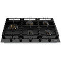 Omega 90cm Natural Gas Cooktop - Black Ceramic Glass, Five Burners, Wok Burner, Brass Burners - OCGG905WB
