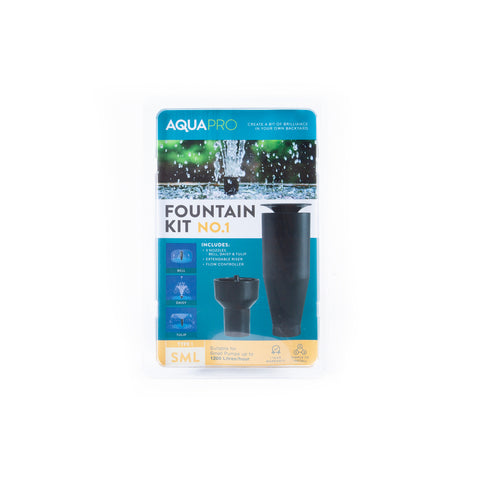 Aquapro No.1 Small Fountain Kit, Tool-Less Fit with 3 Nozzles & T-Piece, Black, Outdoor