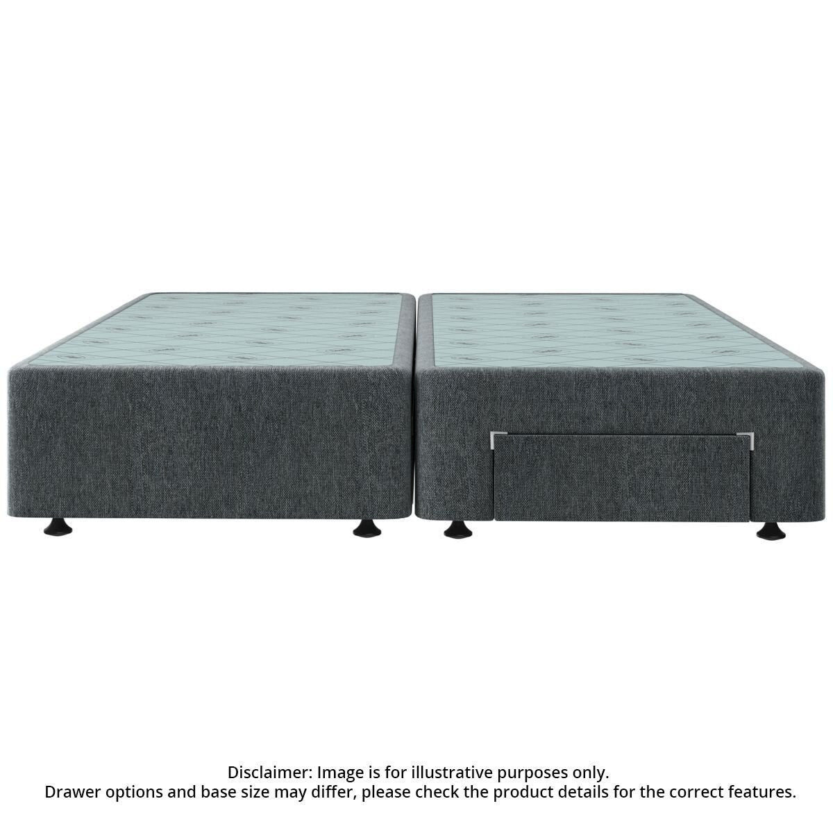 Sealy Spacesaver Right Side Drawer Split Queen Bed Base - Charcoal - 40kg Drawer Capacity - SVR-CHA-SQN