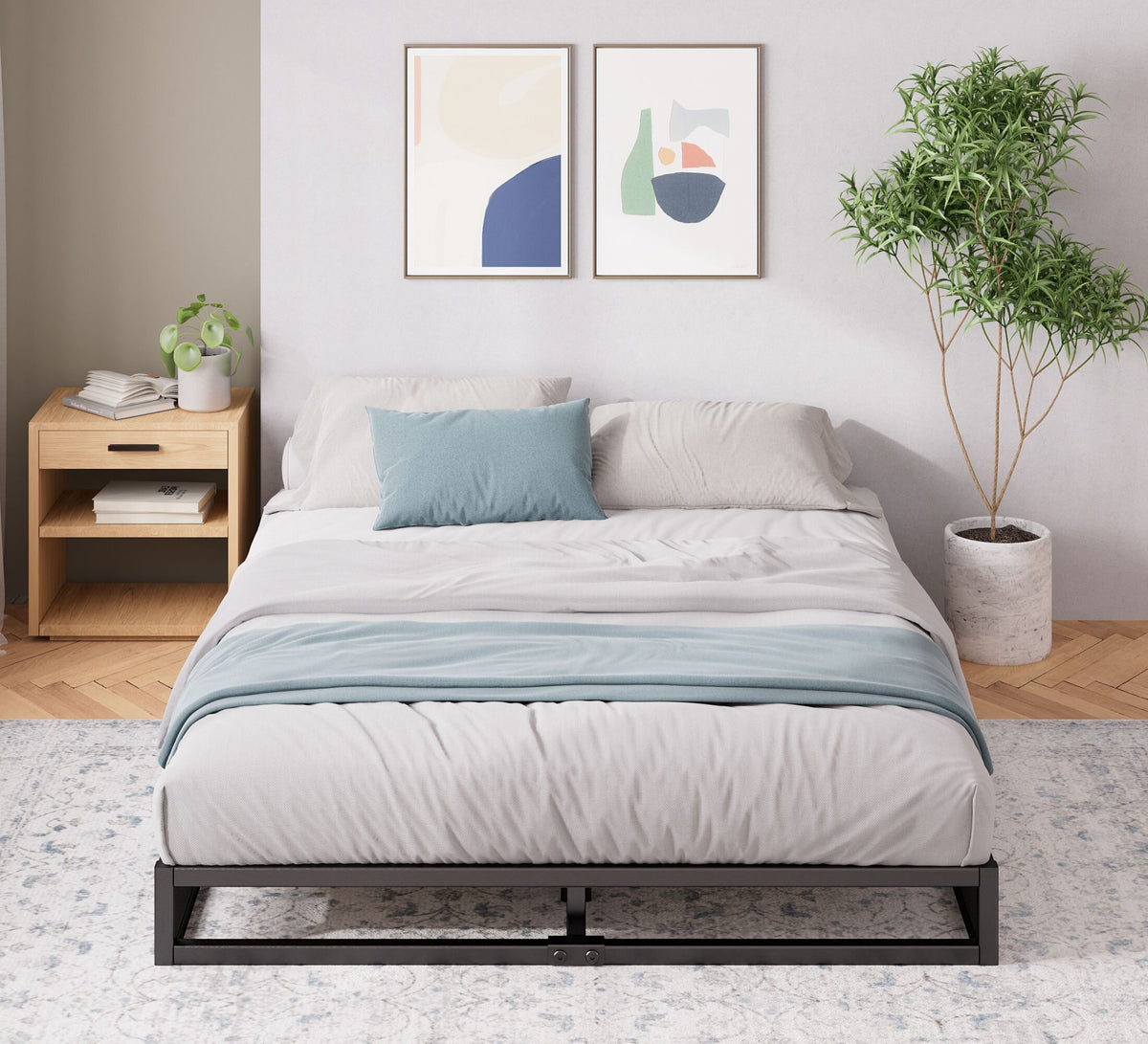 Zinus Joseph Single Metal Bed Frame - 153mm Low Profile, Flat Wooden Slats, Black Steel - AU-MBBF-6S
