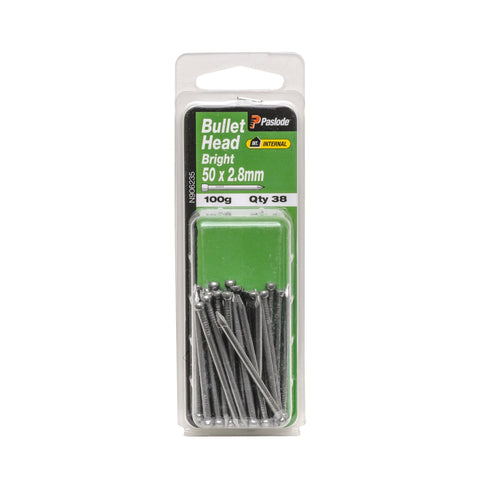 Paslode 50 x 2.8mm 100g Bright Steel Bullet Head Nails - 38 Pack