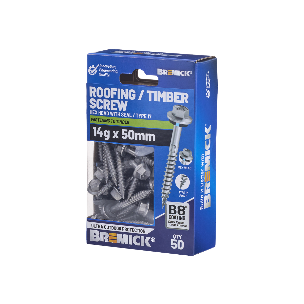 Bremick Hex Roofing Screw 14g x 50mm - Box of 50 - Watertight Seal - Corrosion Resistant - SuperSaverAU - view 1