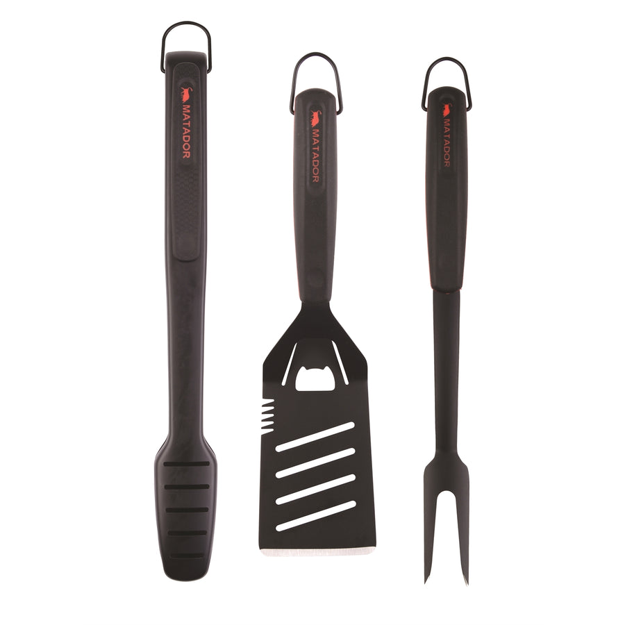 Matador 3 Piece Non-Stick Stainless Steel BBQ Tool Set Black