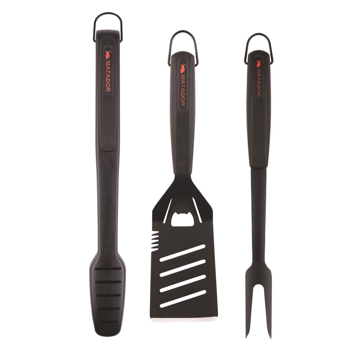 Matador Black BBQ Tool Set - 3 Piece - Stainless Steel - Non Stick - SuperSaverAU - view 1