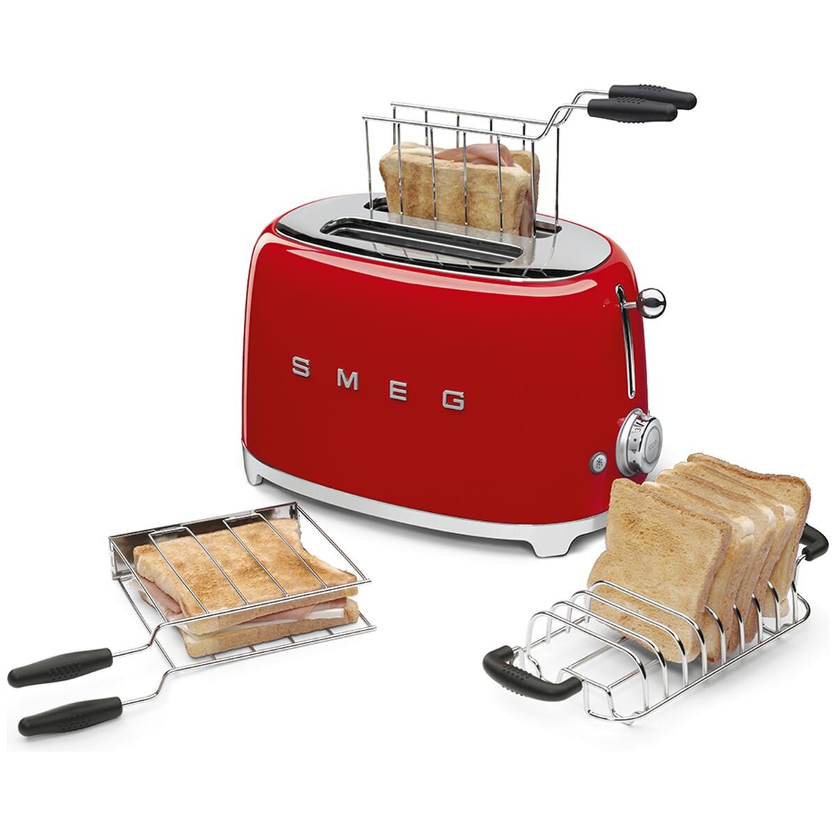 Smeg 50s Retro Style 2 Slice Toaster - Red, Six Browning Levels, Extra-Wide Slots - TSF01RDAU