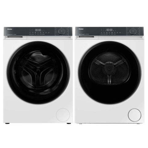 Haier 300 Series 8.5kg Front Load Washer & 8kg Heat Pump Dryer - White - Allergy Care - HWF85KW1HDHPS80KW1