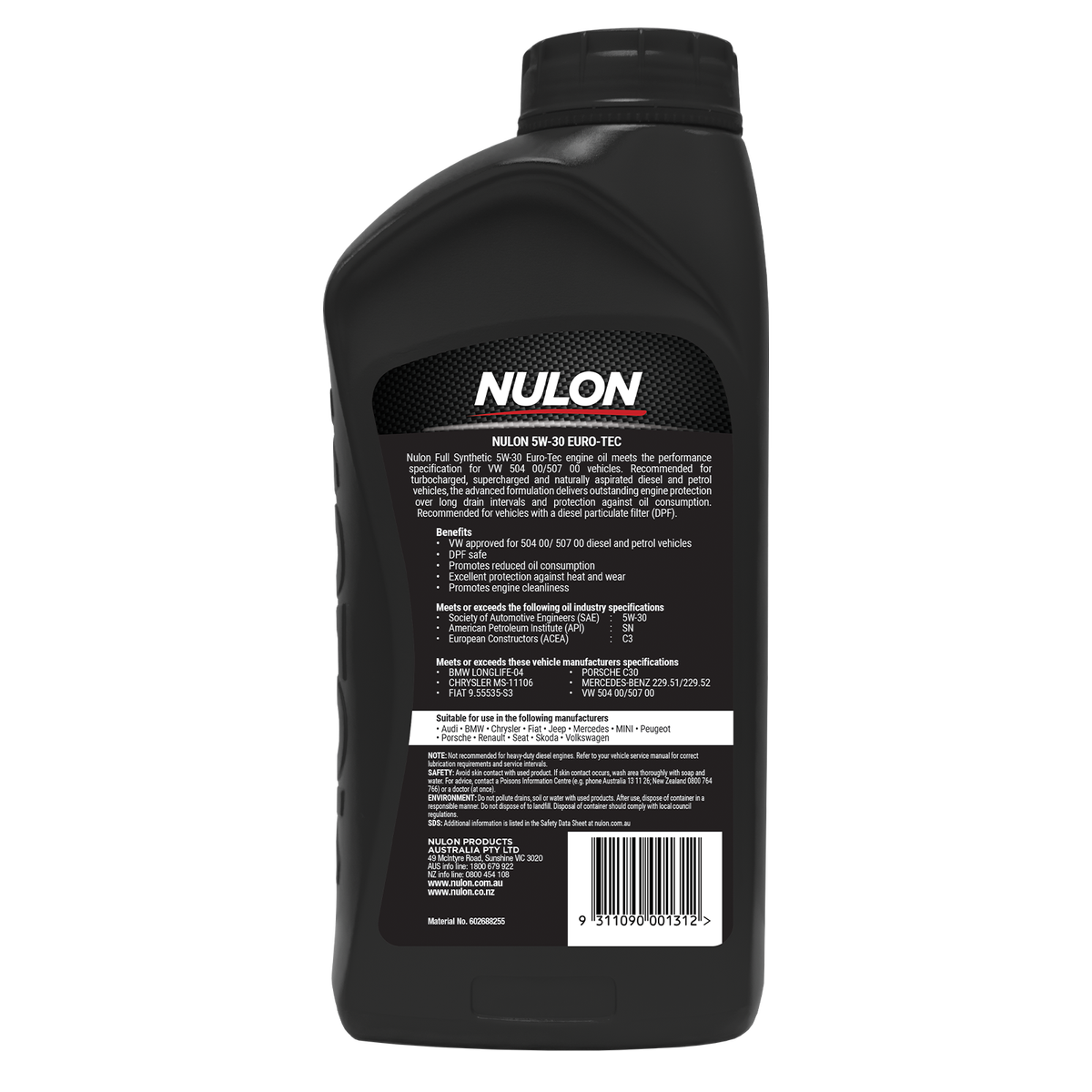 Nulon Full Synthetic 5W-30 Euro Tec Engine Oil - 1L - Excellent Heat Protection - SuperSaverAU - view 2