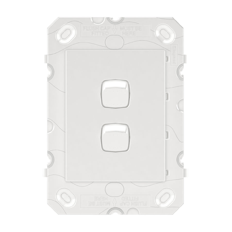 HPM ARTEOR 2 Gang Wall Switch Grid White 240V Polycarbonate