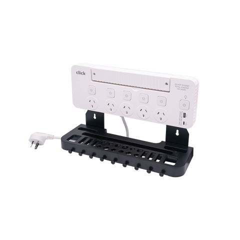Click 5 Outlet Power Board with Tool Rack, LED Light and USB 1.8m 10A 2400W CTR5S