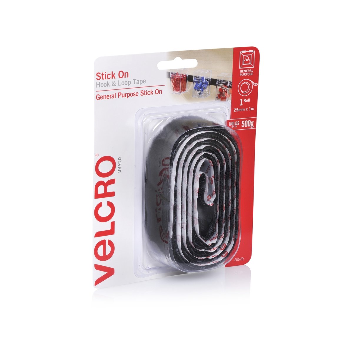 Velcro Brand Black Hook and Loop Tape 25mm x 1m Easy Adhesive Solution - SuperSaverAU - view 2
