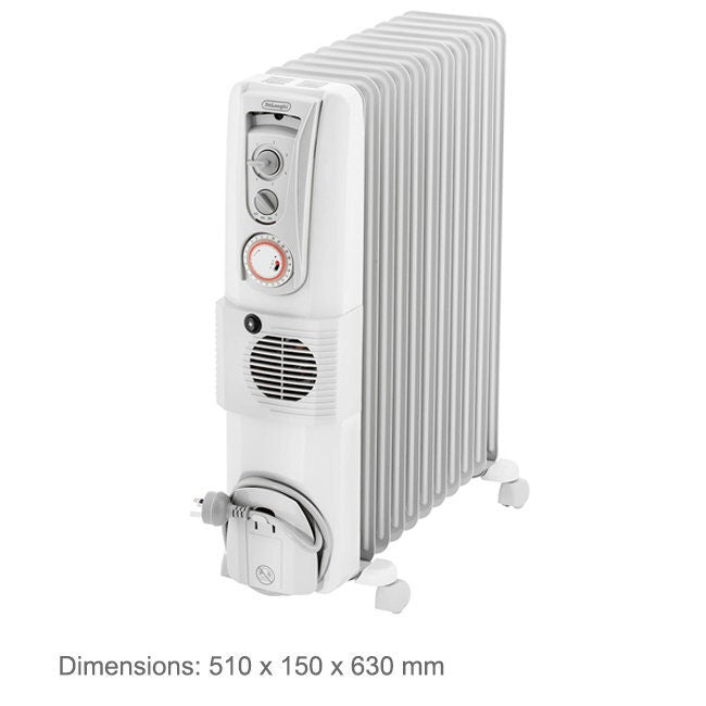 DeLonghi Oil Column Heater 2400W - White - 500W Fan - 24-Hour Timer - Anti-Frost Function - DL2401TF