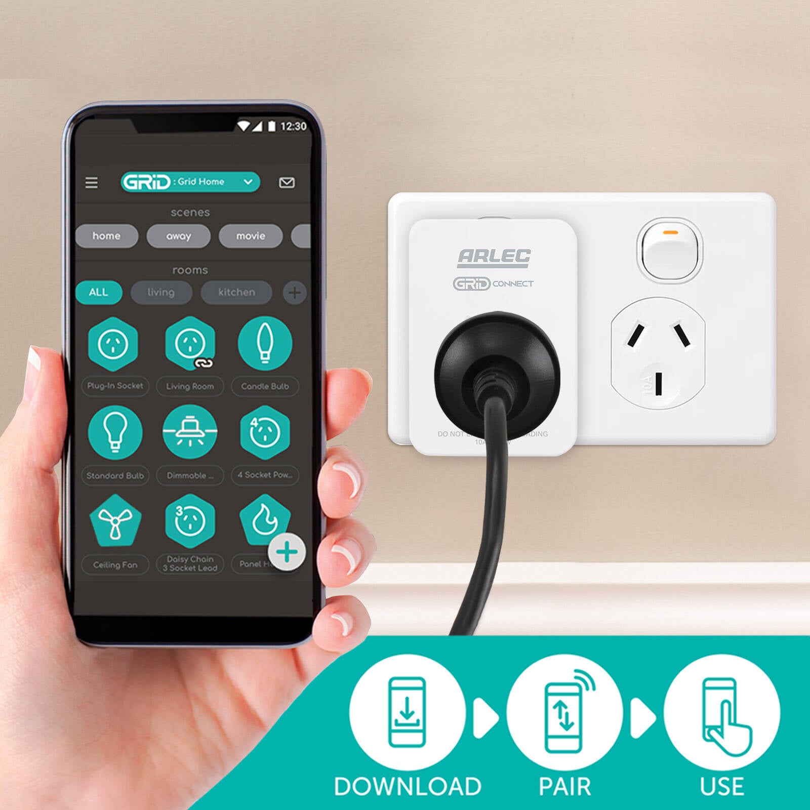Arlec Grid Connect White Smart Plug In Socket with Energy Meter
