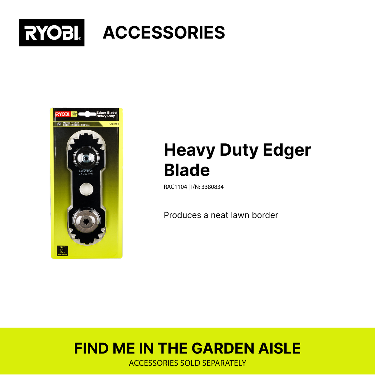Ryobi Cordless Edger - 220mm - Plastic/Metal - 40mm Cutting Depth