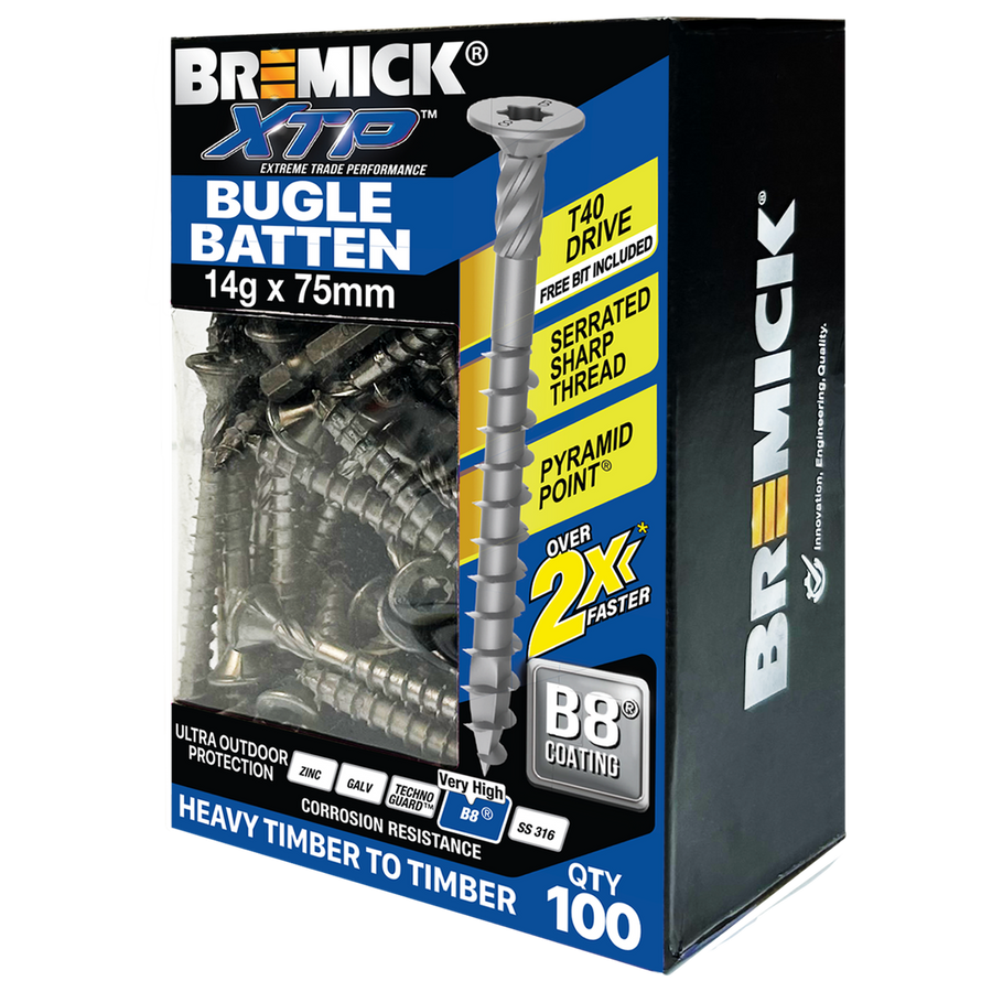 Bremick XTP Bugle Batten 14g x 75mm B8 - 100 Pack - Quick Installation, Corrosion Resistant - SuperSaverAU - view 1