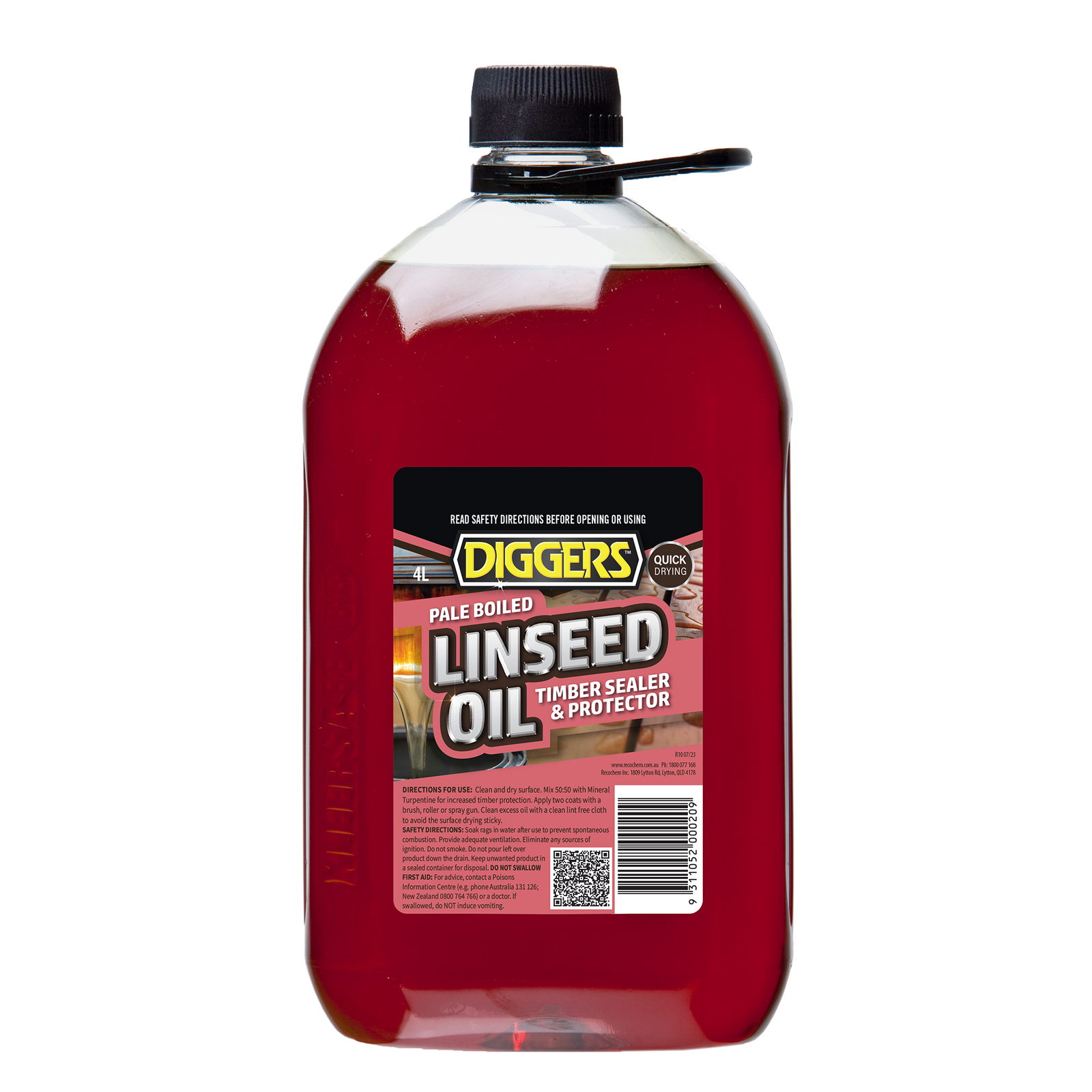 DIGGERS Pale Boiled Linseed Oil 4L Timber Treatment, 10m2/L Coverage