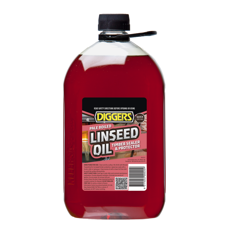 DIGGERS Pale Boiled Linseed Oil 4L Timber Treatment, 10m2/L Coverage