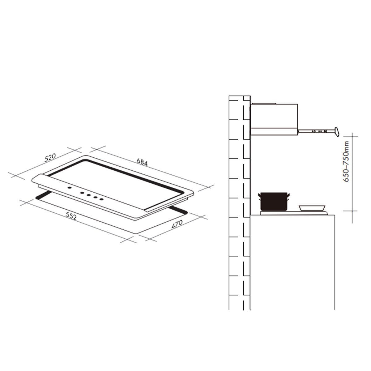Artusi 70cm gas cooktop - Black glass, 5 burners with wok burner, flame failure device - CAGH7000B