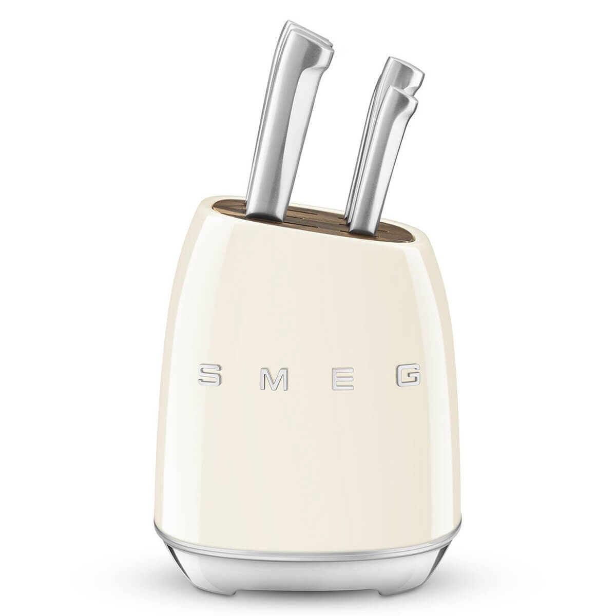 Smeg 50s Retro Style 6 Piece Knife Block Set - Cream with Acacia Wood Top - KBSF02CR