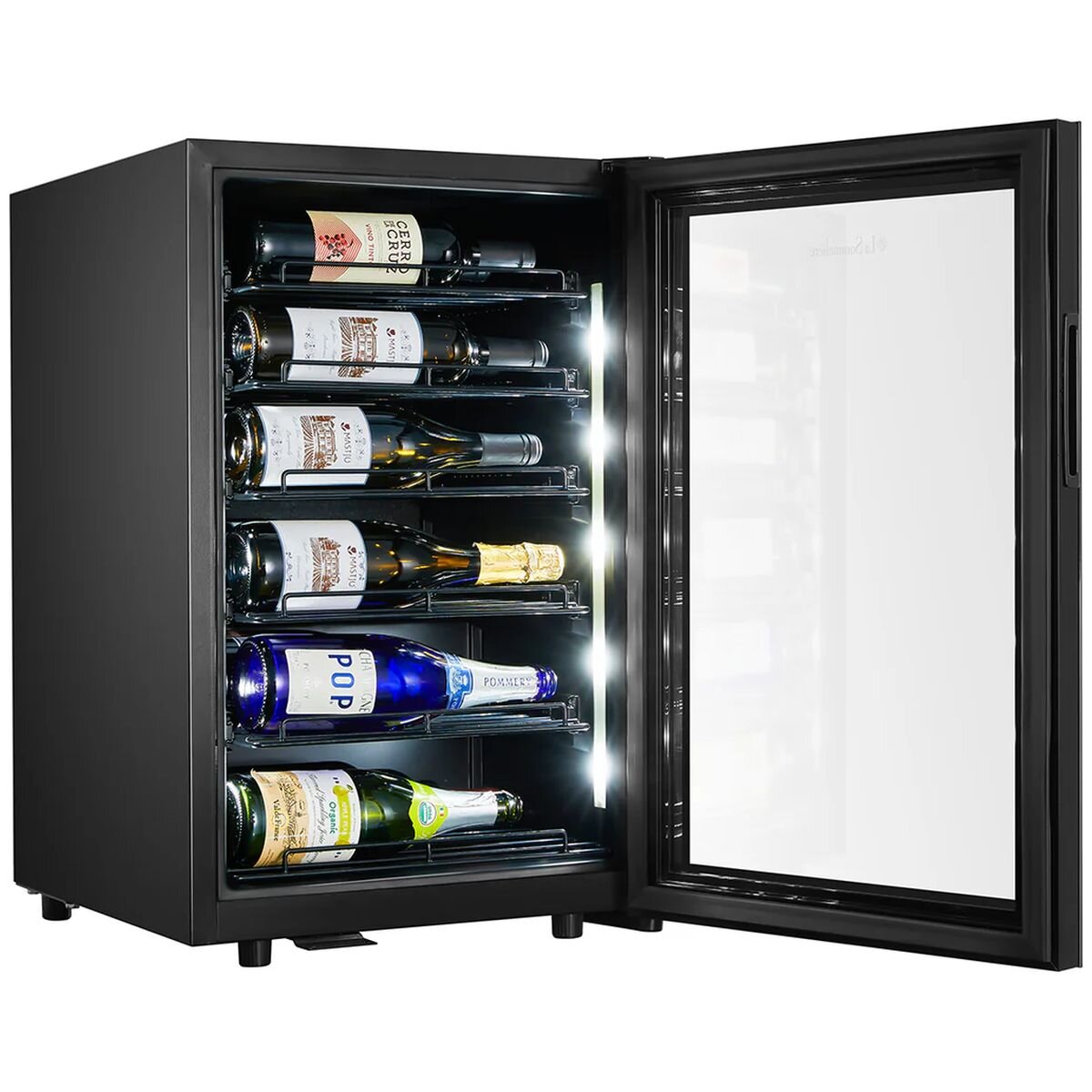 Little Cave 22 Bottle Label View Single Zone Compressor Wine Fridge - Black, UV-Resistant Door - LCLV22SB