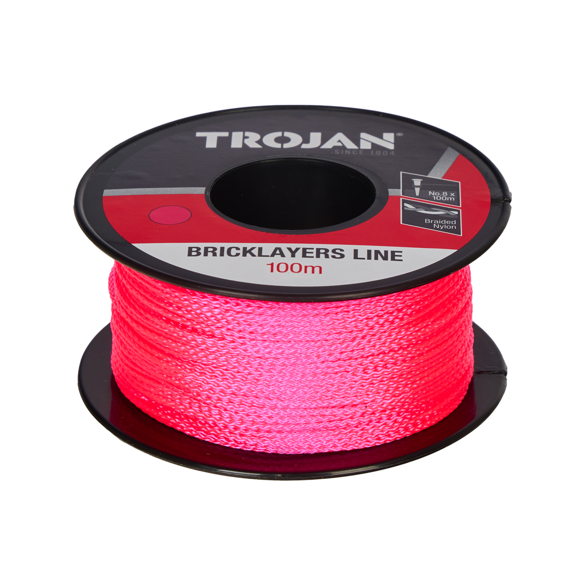 Trojan 100m Pink Brickline - 8-Strand Braided Nylon - High Visibility - SuperSaverAU - view 1