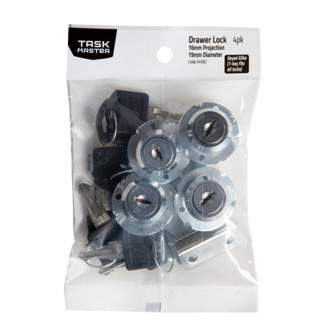 Taskmaster 19 x 16mm Steel Drawer Lock - Keyed Alike 4 Pack