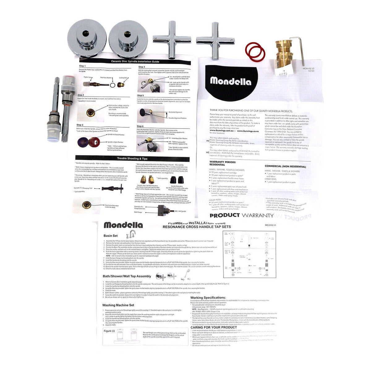 Mondella Resonance Chrome 1/2 Turn Cross Handle Wall Top Assembly Set 245mm - Durable Water Control - Classic Design - SuperSaverAU - view 2