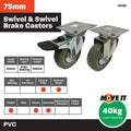 Move It 75mm PVC Castor 4 Pack - Low Rolling Resistance - 40kg Load - SuperSaverAU - view 3