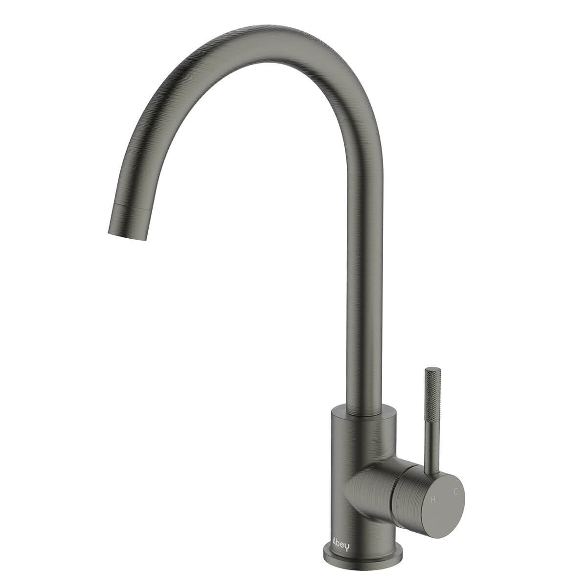 Abey Lucia lead-free gooseneck kitchen mixer tap - knurled handle, gunmetal - 3K4-KGM-LF