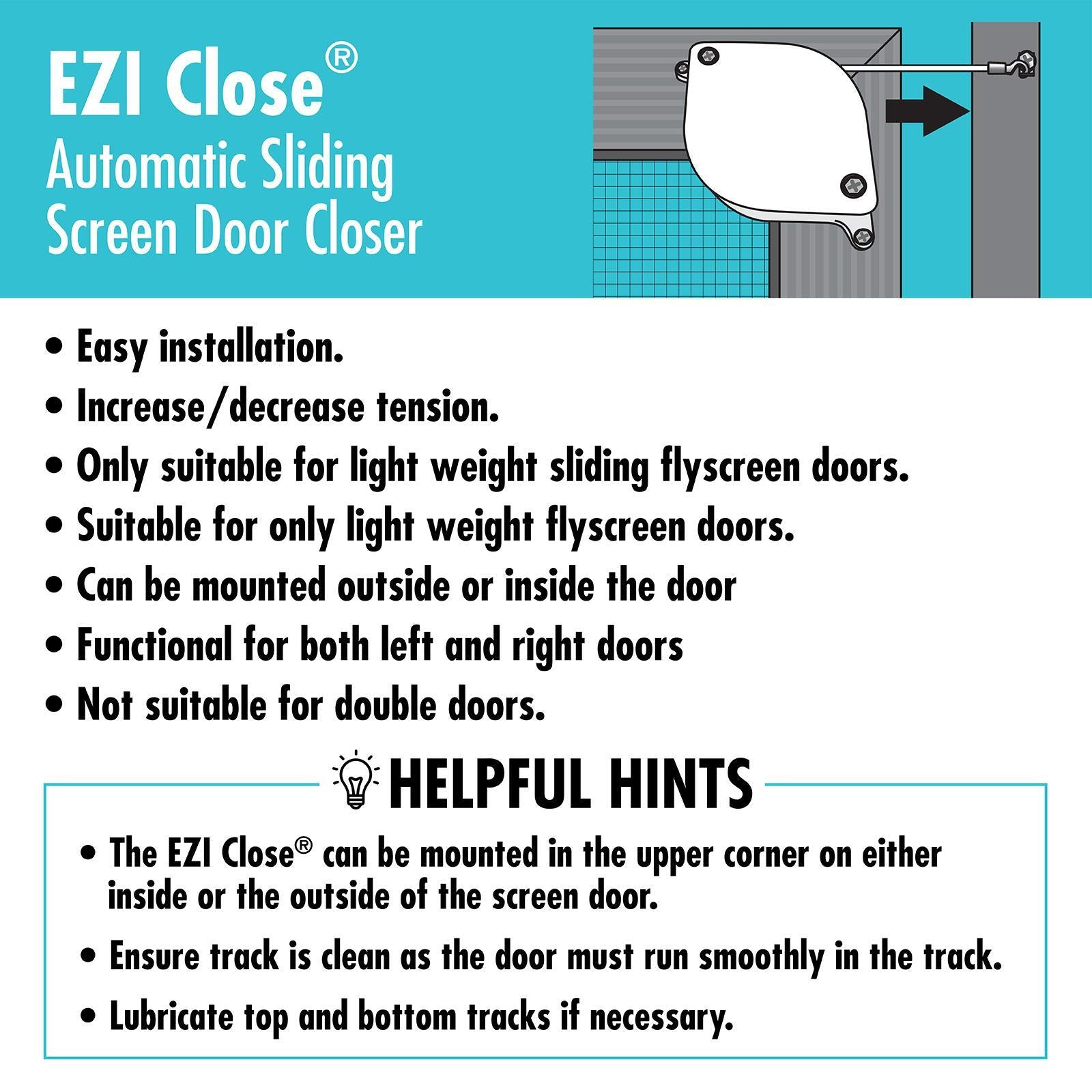 Adoored Ezi-Close White Plastic Screen Door Closer Adjustable Speed
