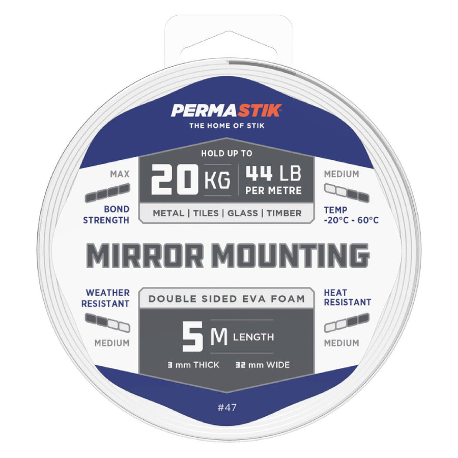 Permastik Mirror Mounting Tape - 32mm x 5m - Foam - Max Bond Strength - SuperSaverAU - view 1