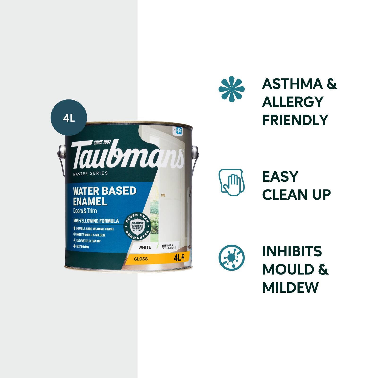 Taubmans 4L White Gloss Water Based Enamel Paint